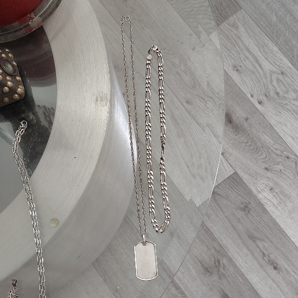 Sterling Silver Chain Necklaces with Dog Tag Pendant